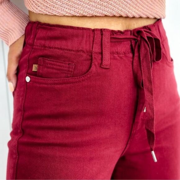 Judy Blue Scarlet Red High Waist Pull On Double Cuff Jogger Size 14 W - Picture 13 of 16